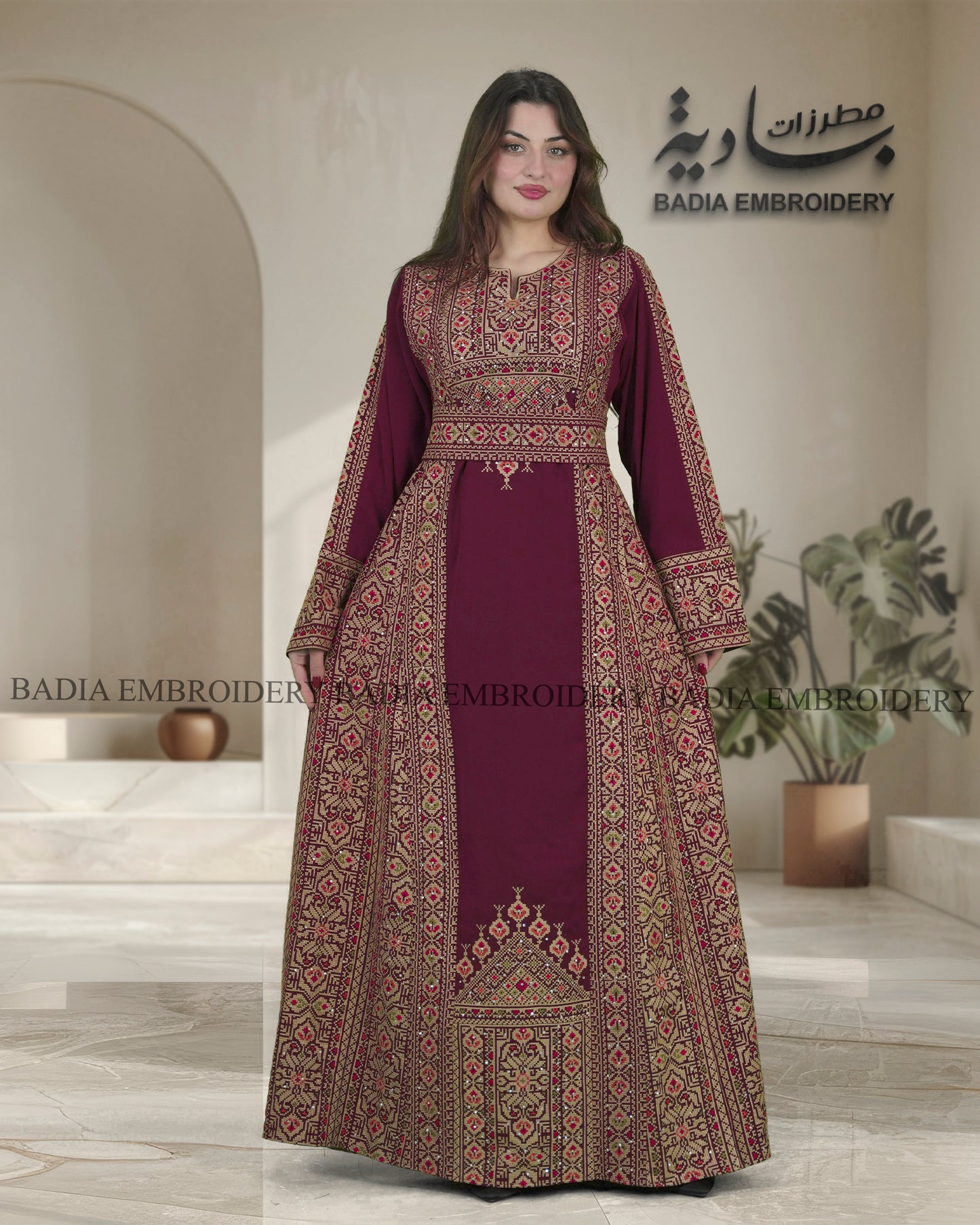 Elegant Burgundy & Gold Thobe
