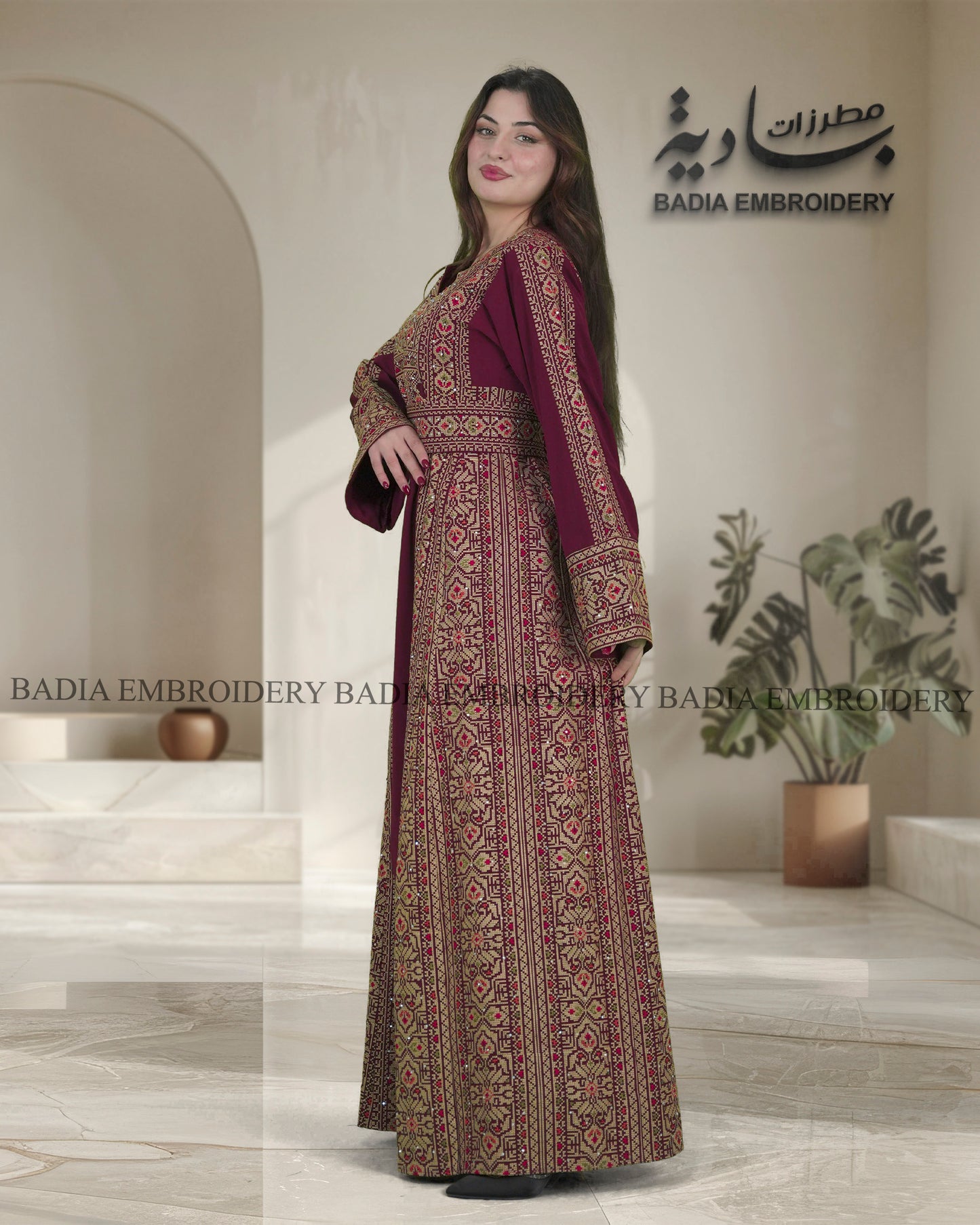 Elegant Burgundy & Gold Thobe