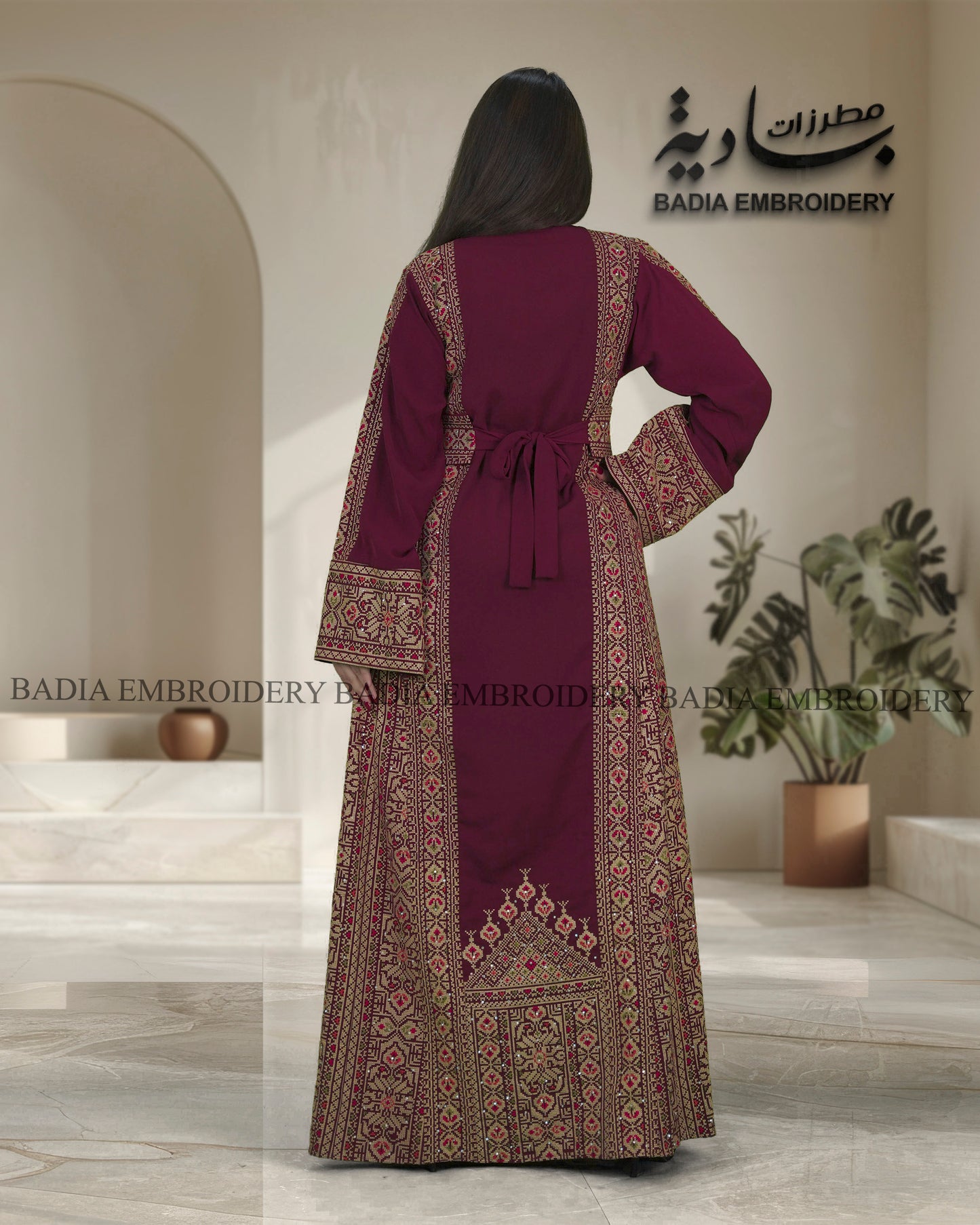 Elegant Burgundy & Gold Thobe