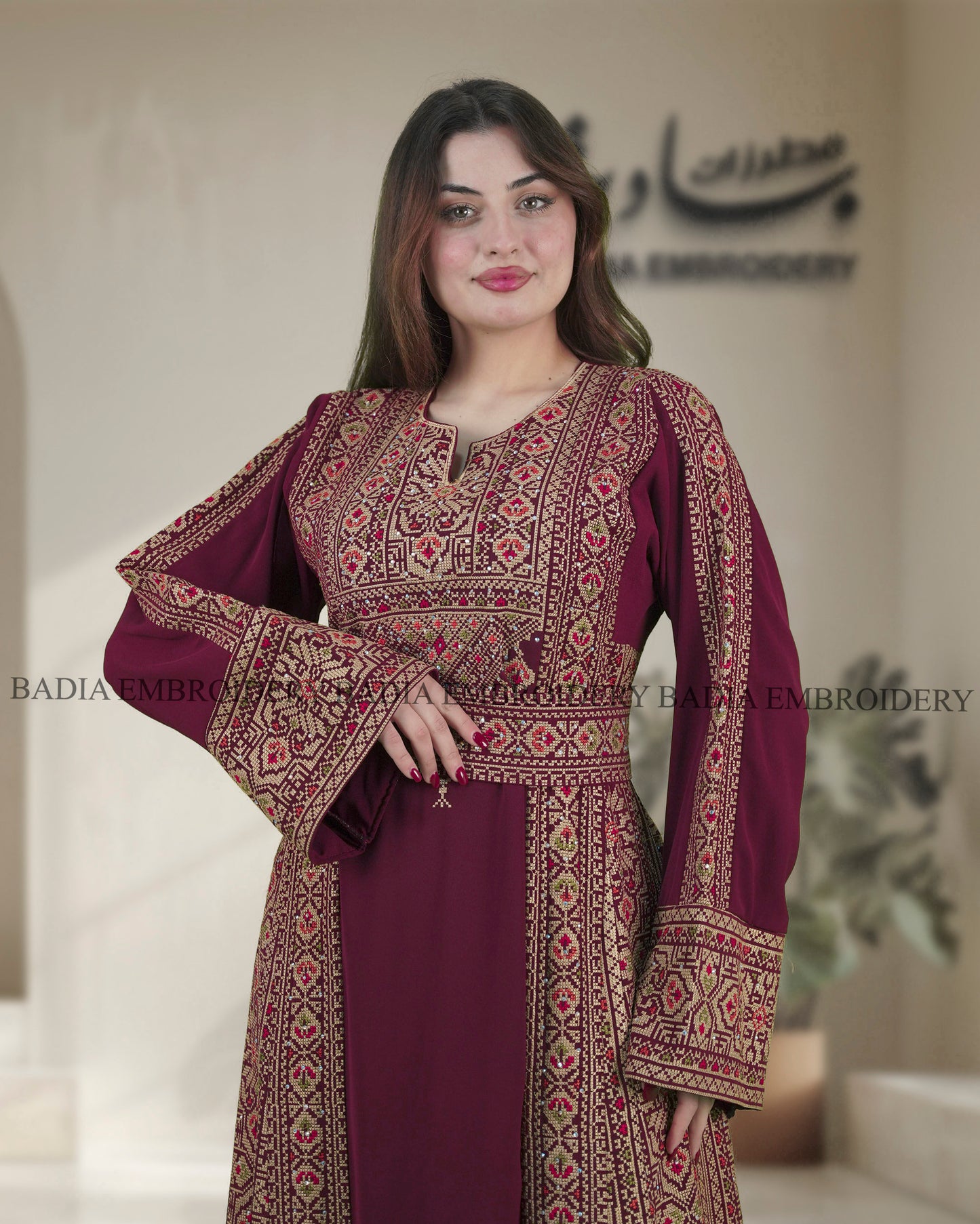 Elegant Burgundy & Gold Thobe