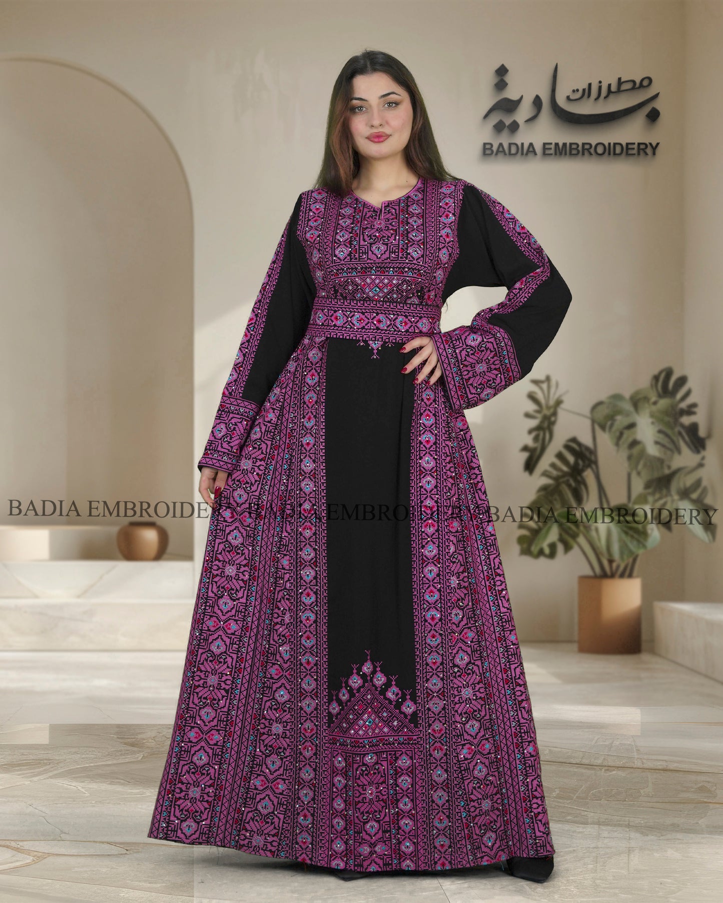 Elegant Black & Pink Thobe