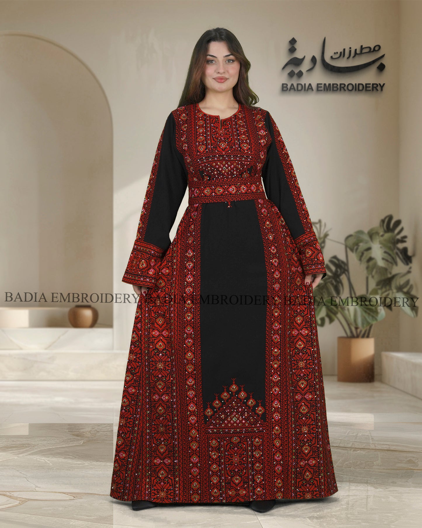 Elegant Black & Red Thobe