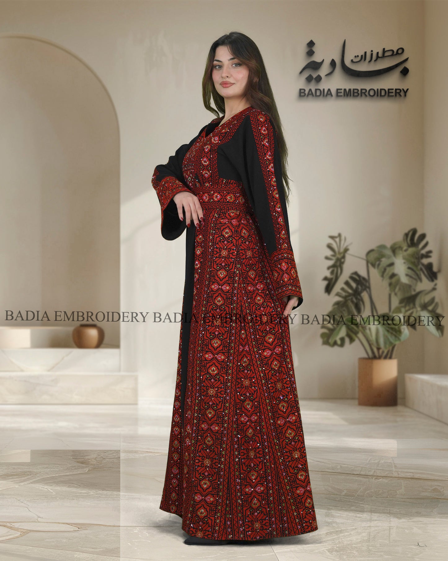 Elegant Black & Red Thobe