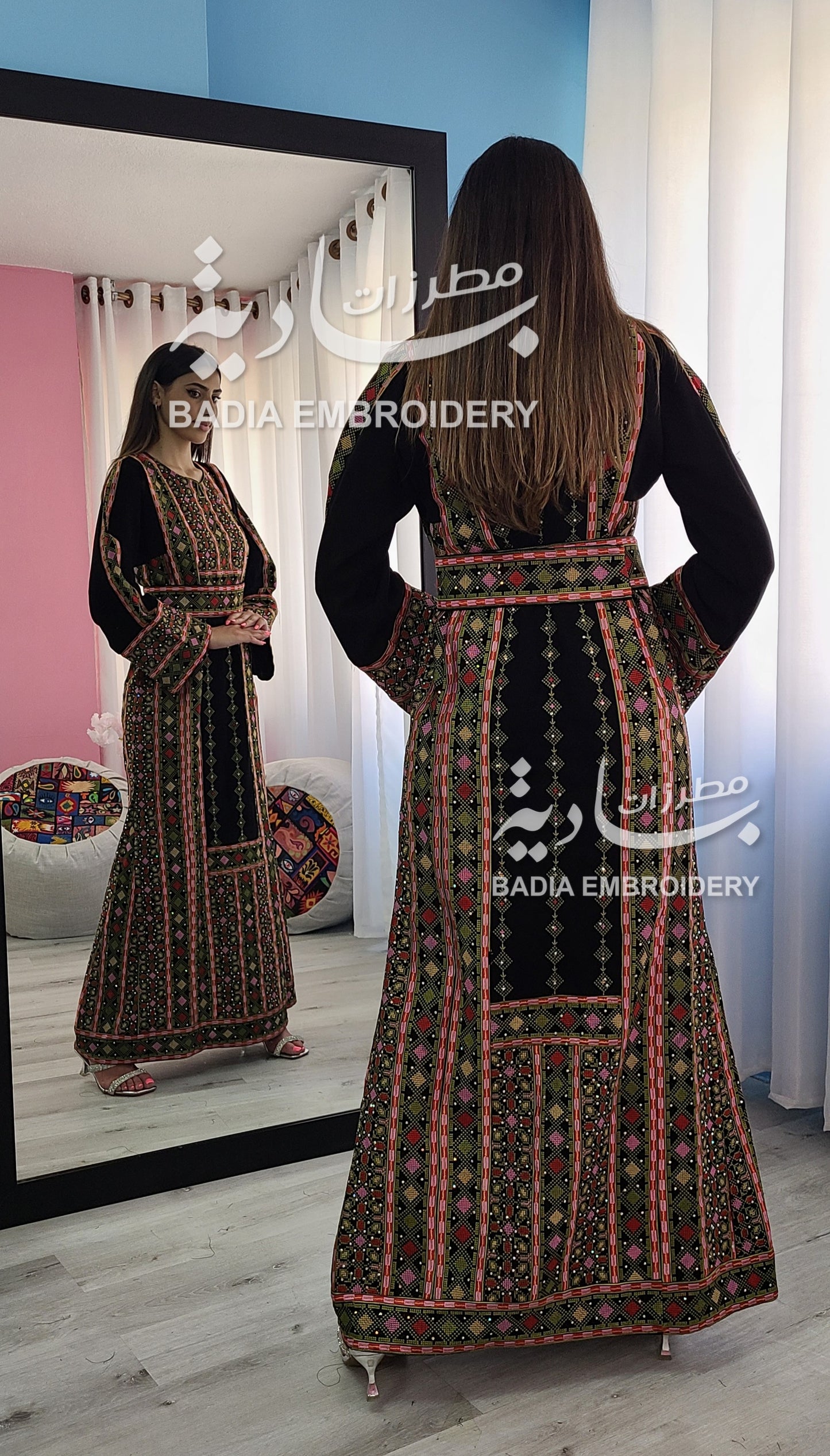 Elegant Black & Green Thobe