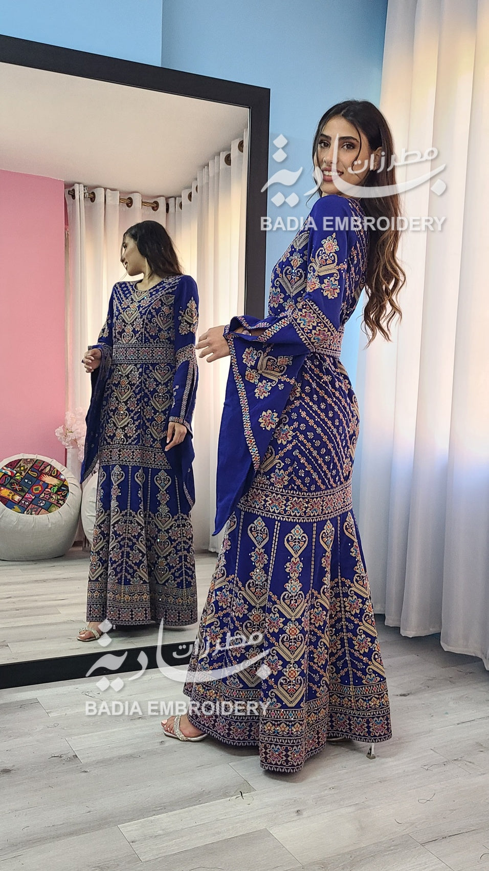 Elegant Navy Blue & Gold Mermaid Thobe