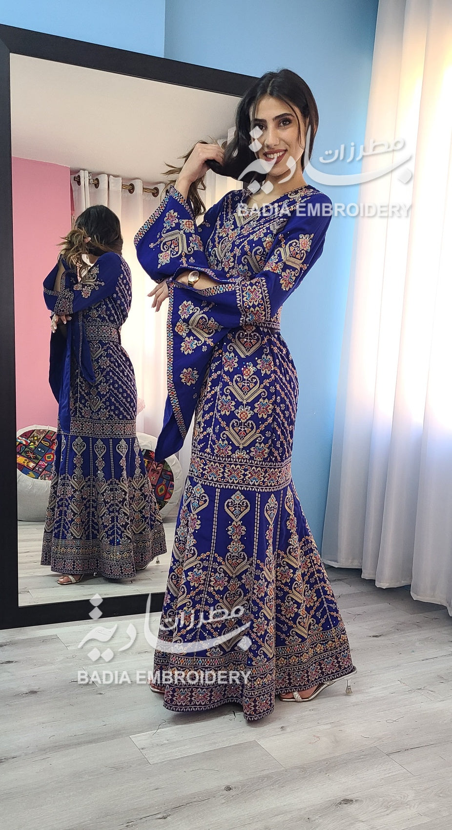 Elegant Navy Blue & Gold Mermaid Thobe