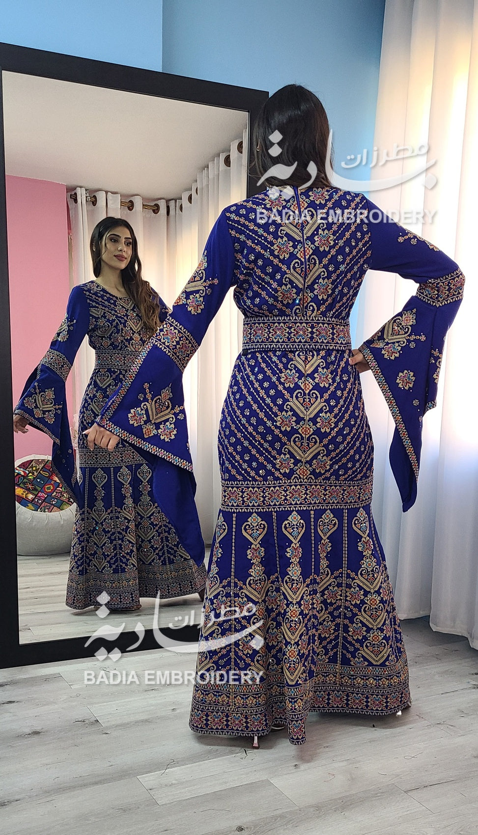 Elegant Navy Blue & Gold Mermaid Thobe