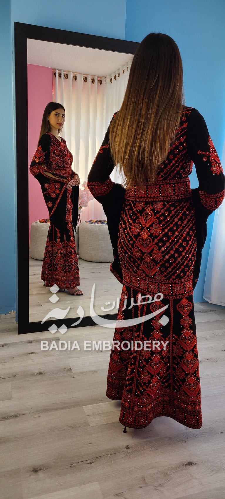 Elegant Black & Red Mermaid Thobe