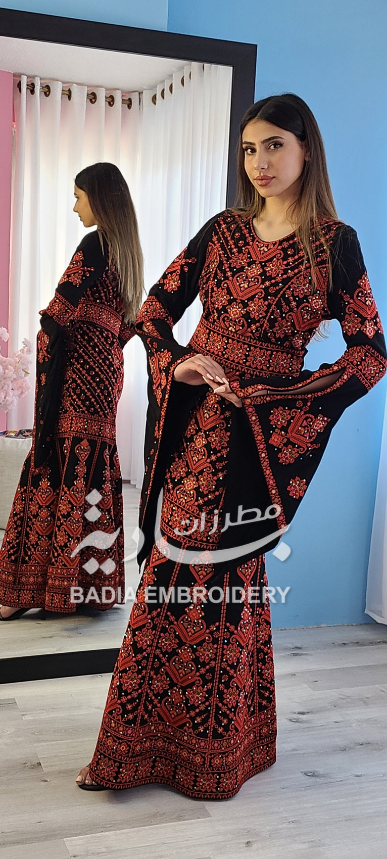 Elegant Black & Red Mermaid Thobe