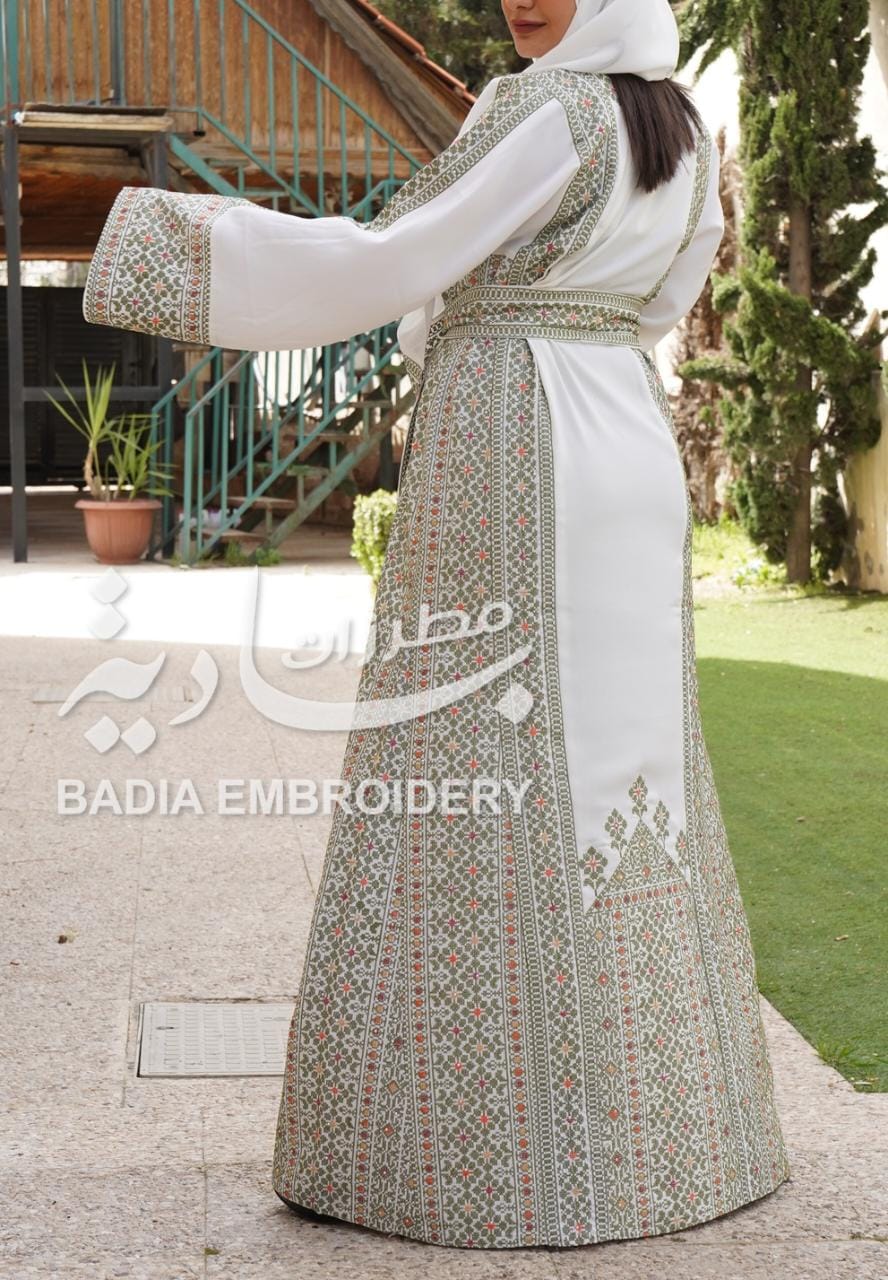 Elegant White & Green Thobe