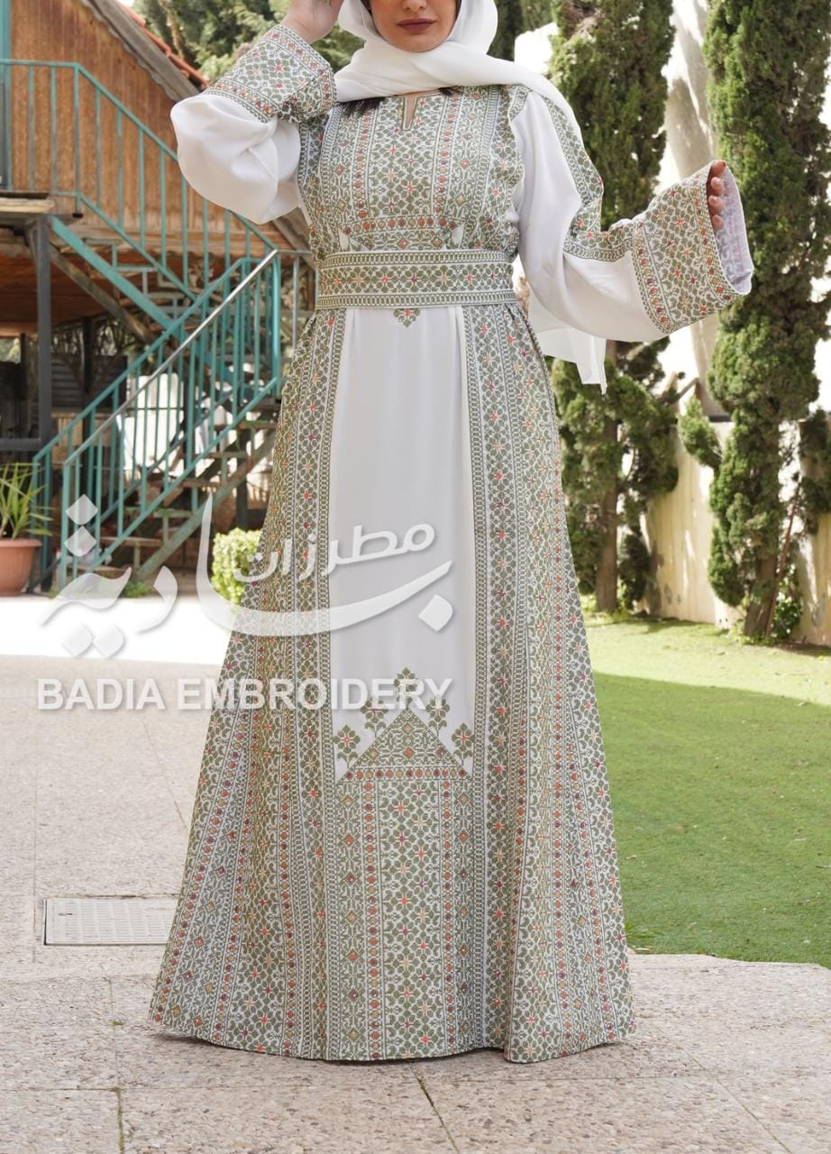 Elegant White & Green Thobe