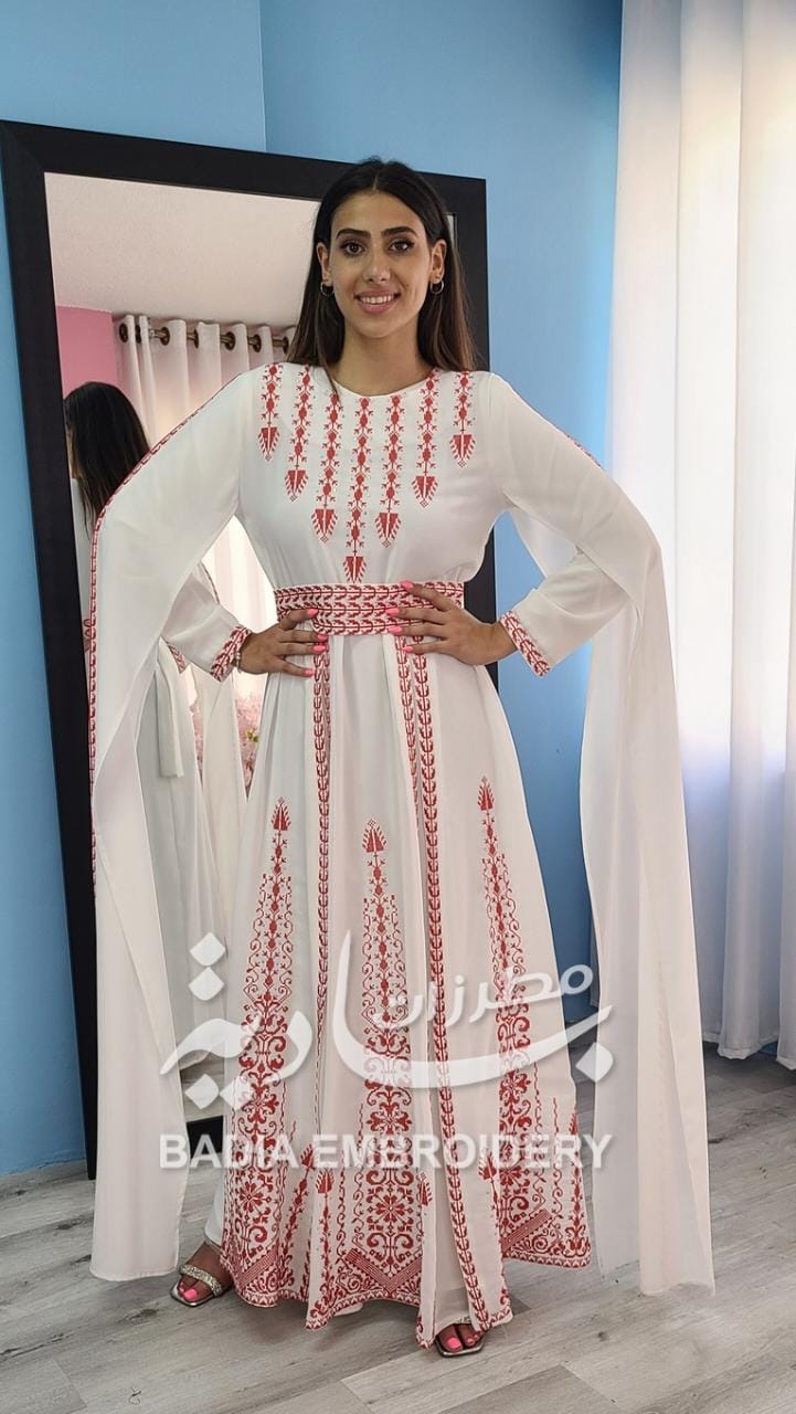 Modern White & Red Henna Thobe