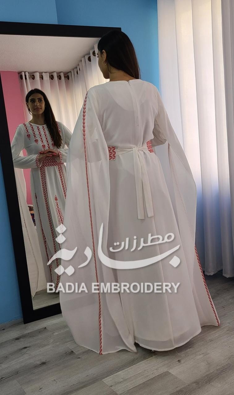 Modern White & Red Henna Thobe