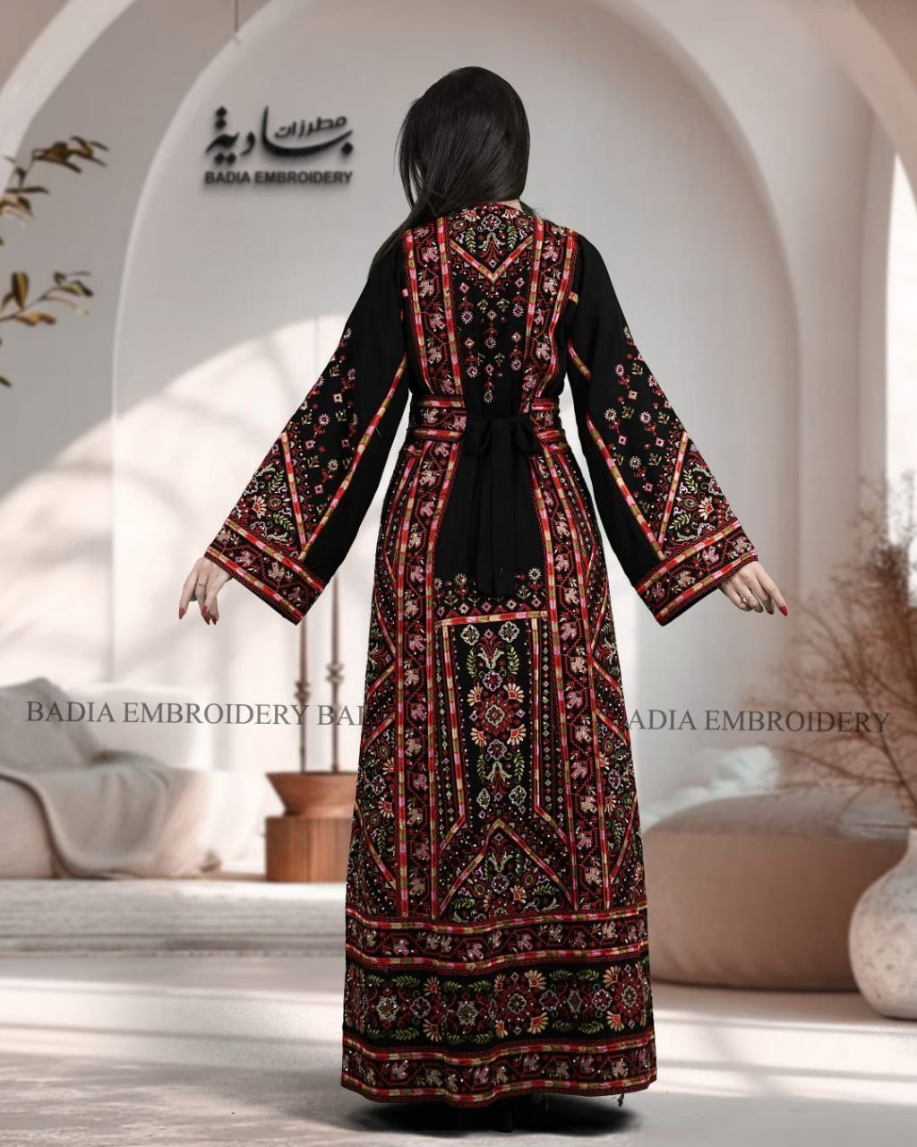 Elegant Black & Red Thobe