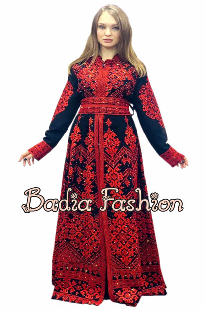 Luxury Black & Red Embroidered Kaftan