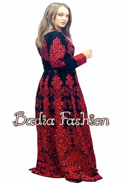 Luxury Black & Red Embroidered Kaftan