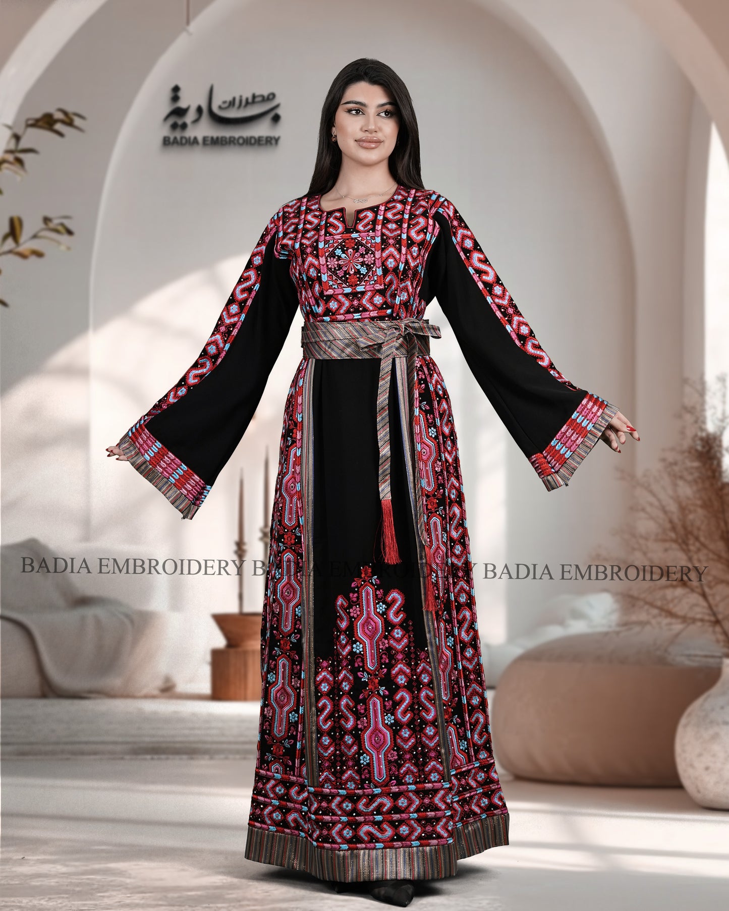 Elegant Thobe With Saya / Satin & Reversible Belt