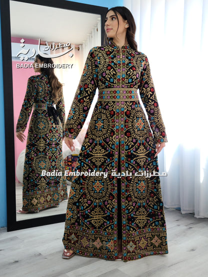 Luxury Colored with Gold Base Embroidered Kaftan