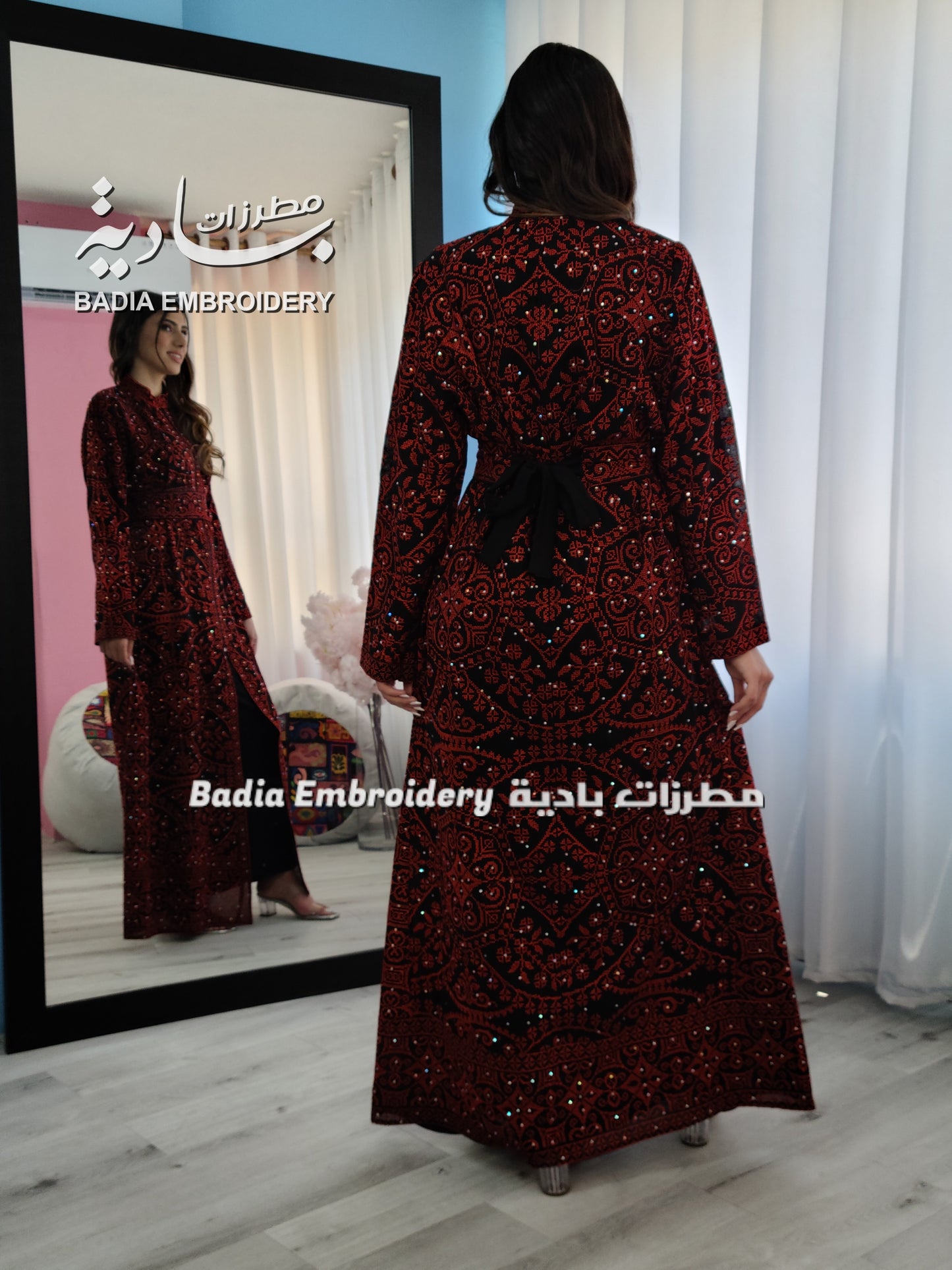 Luxury Red & Black Embroidered Kaftan