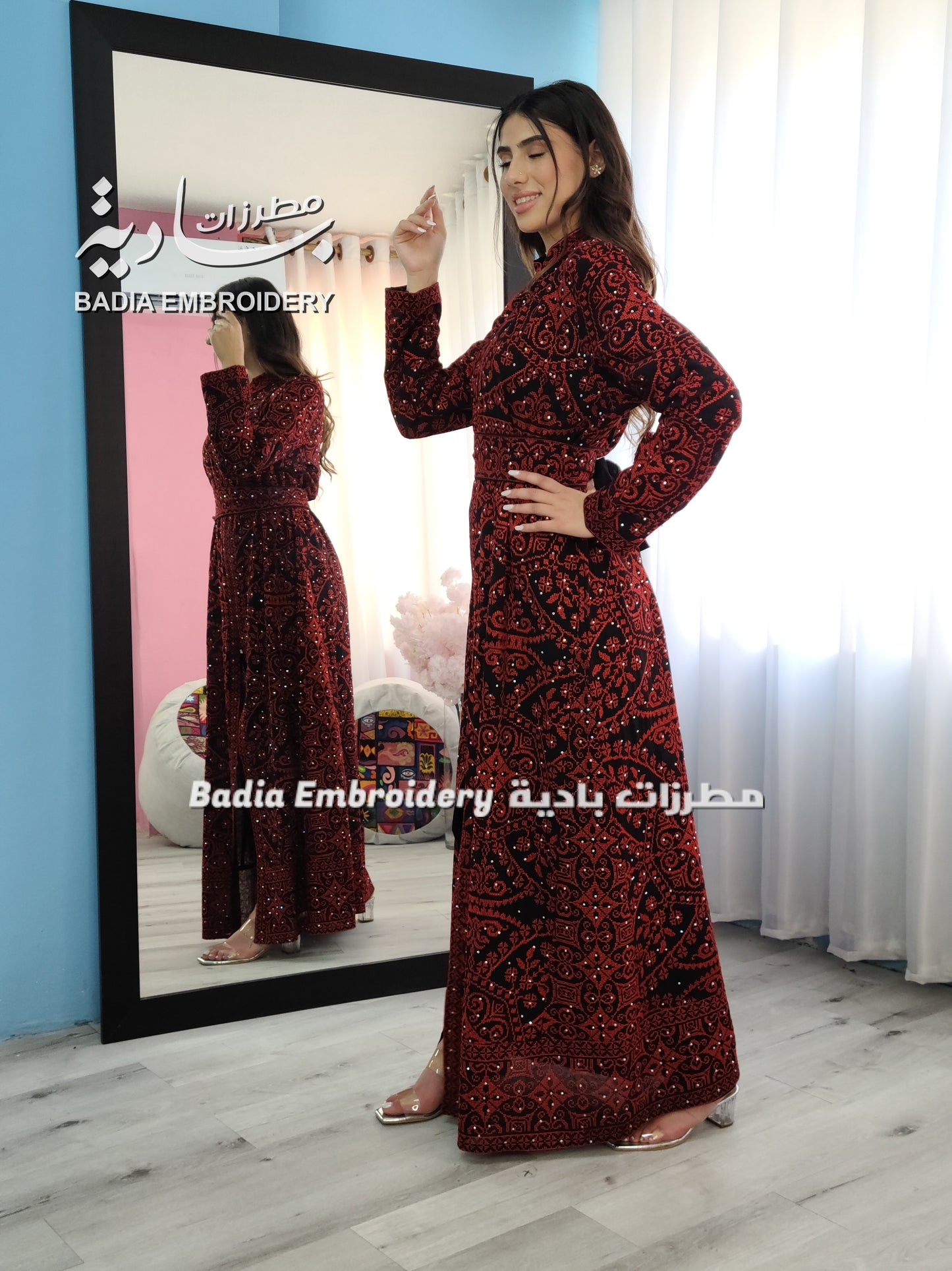 Luxury Red & Black Embroidered Kaftan