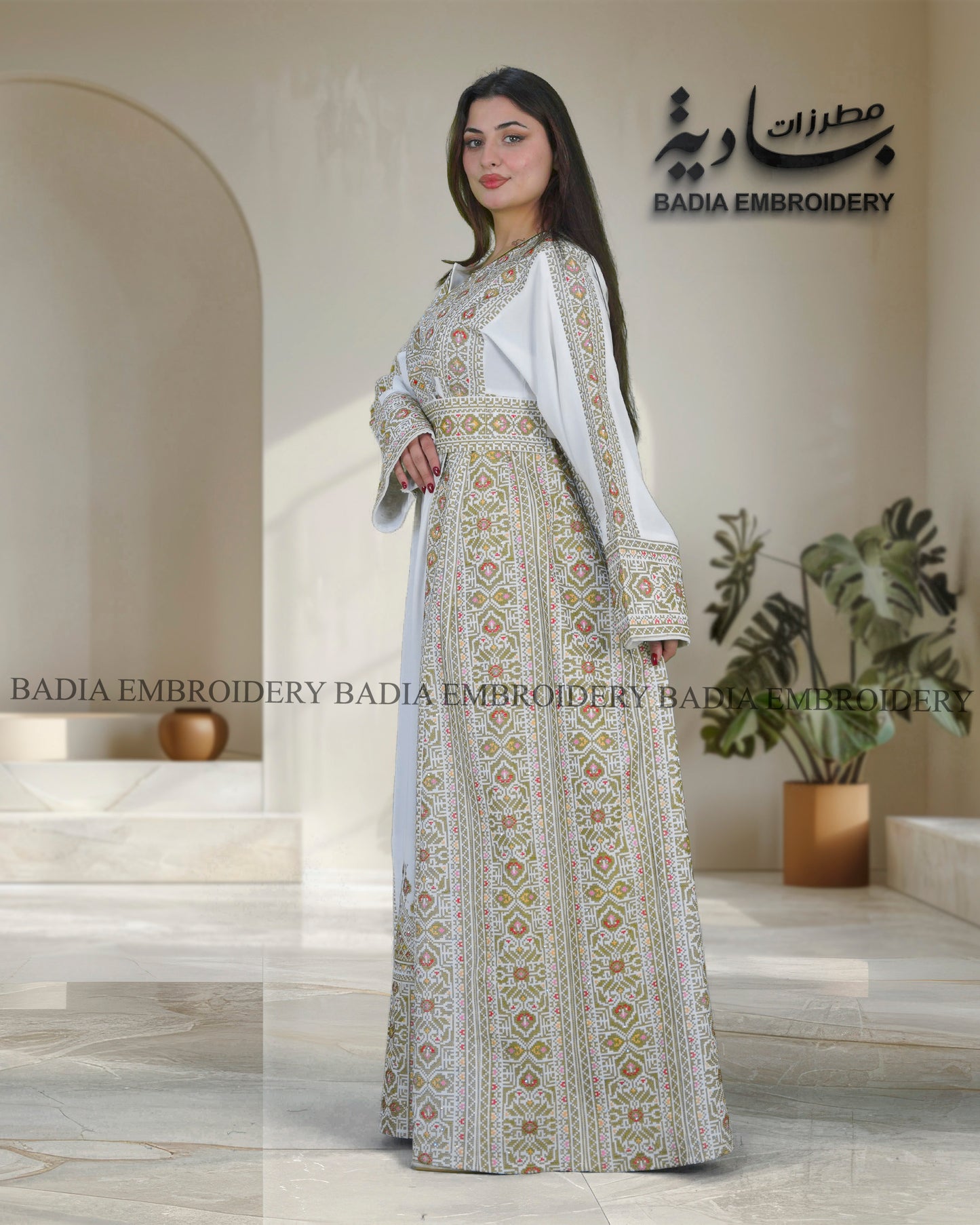Elegant White & Green Thobe