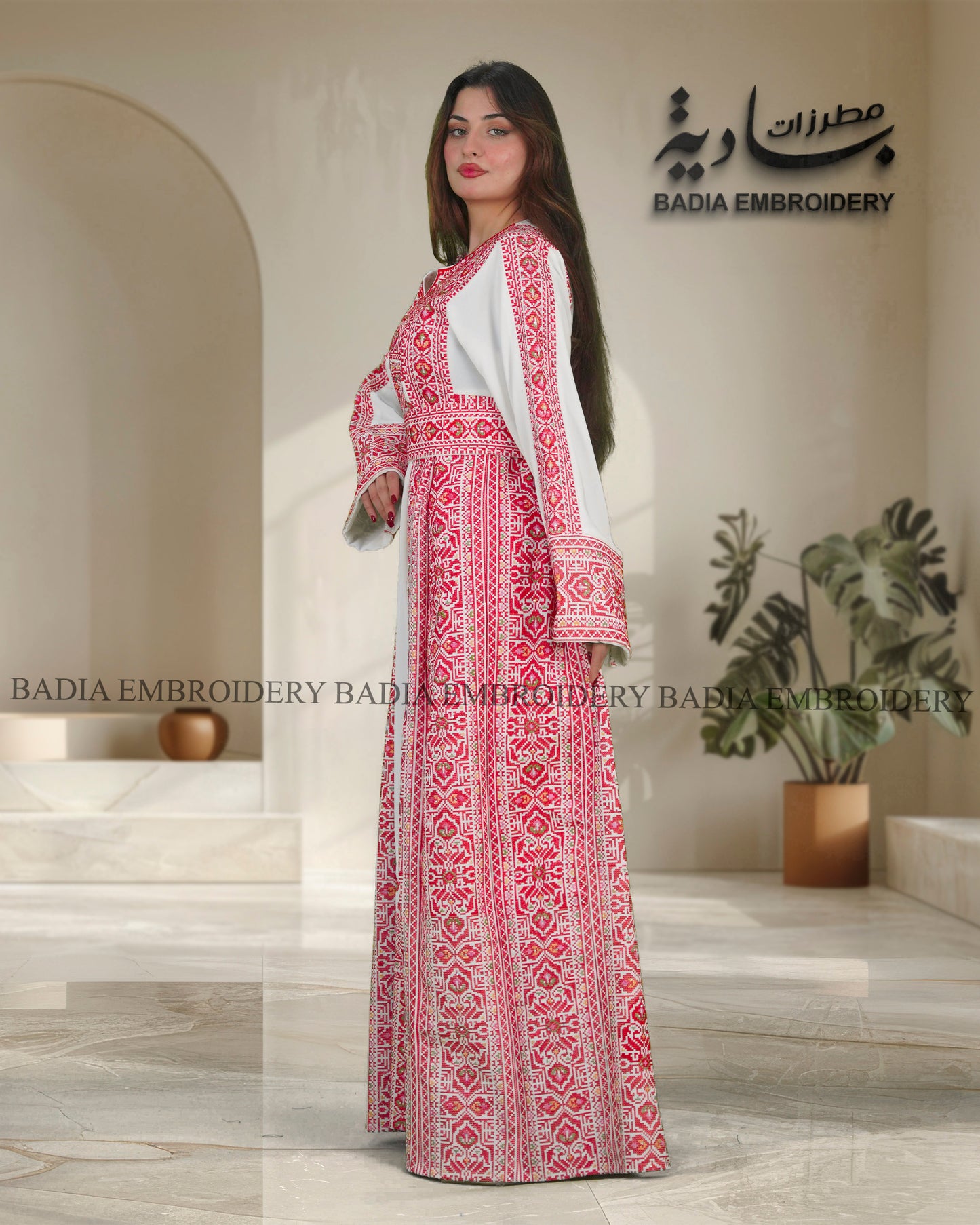 Elegant White & Red Thobe