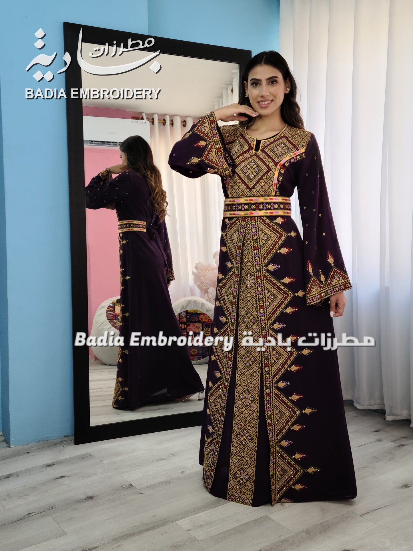 Luxury Dark Purple Embroidered Kaftan