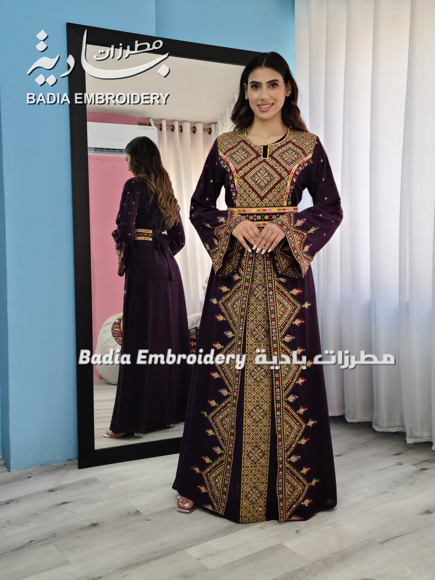 Luxury Dark Purple Embroidered Kaftan