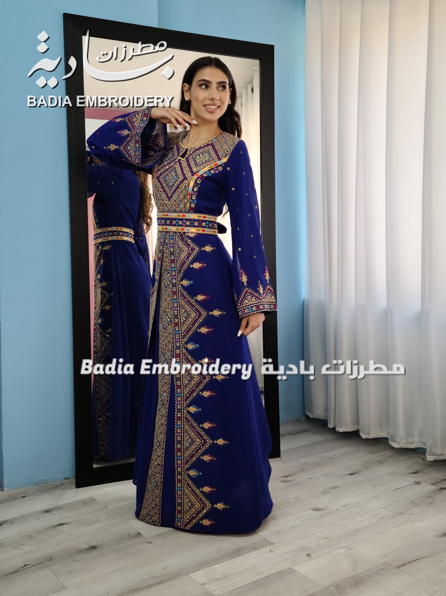 Luxury Azure & Gold Embroidered Kaftan