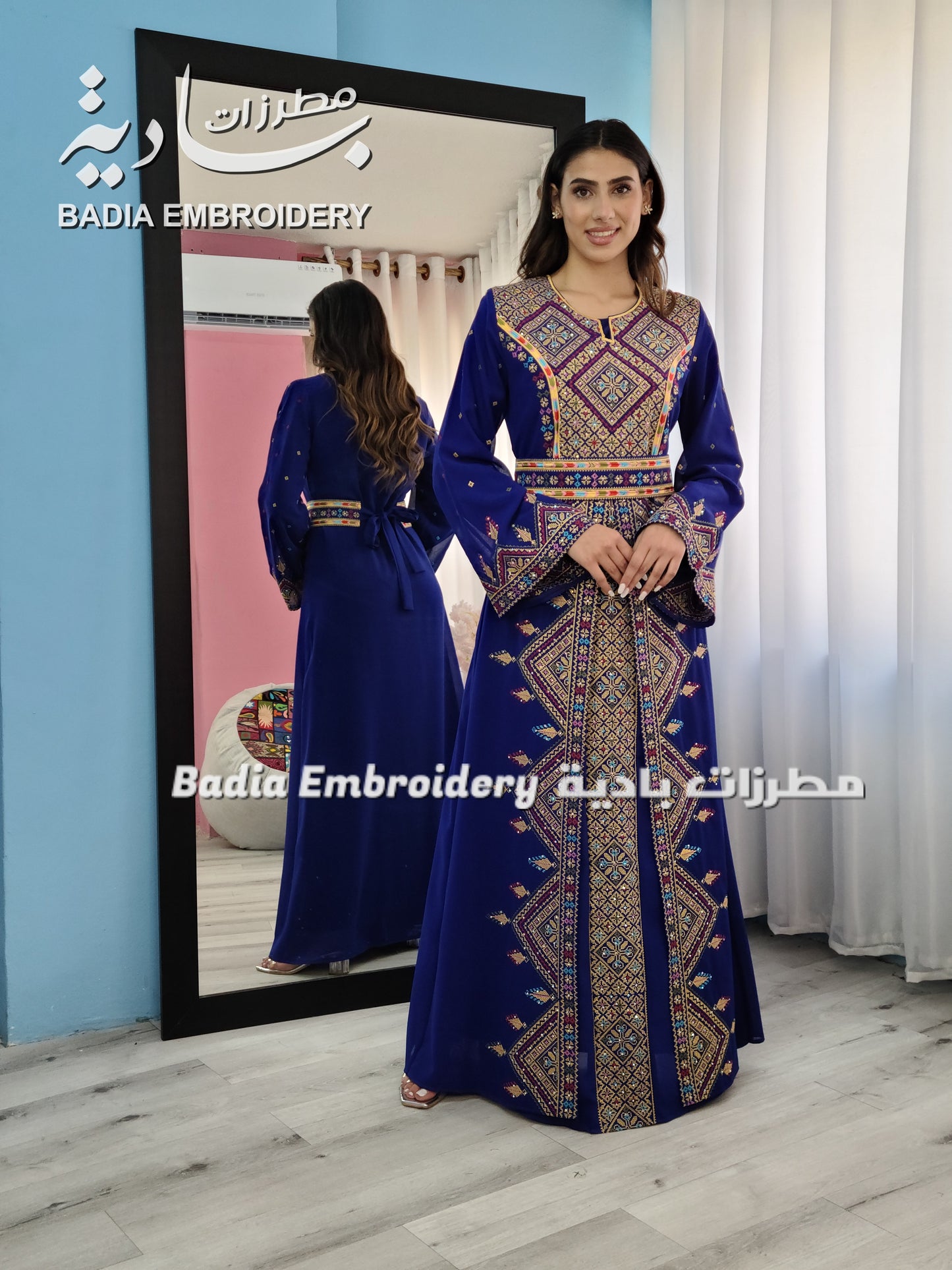 Luxury Azure & Gold Embroidered Kaftan