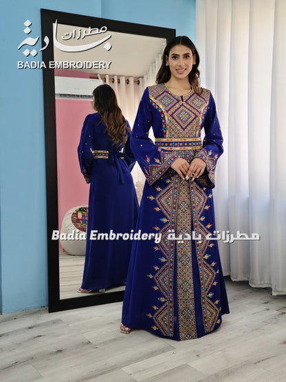 Luxury Azure & Gold Embroidered Kaftan