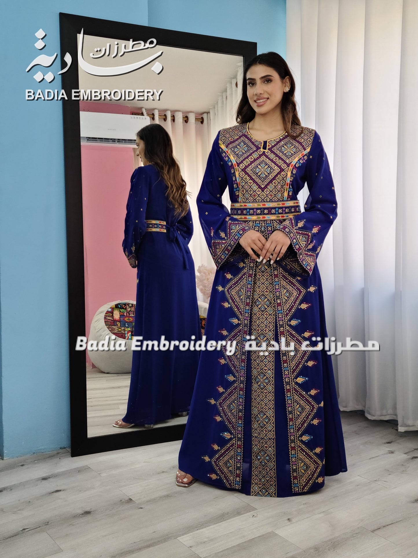 Luxury Azure & Gold Embroidered Kaftan