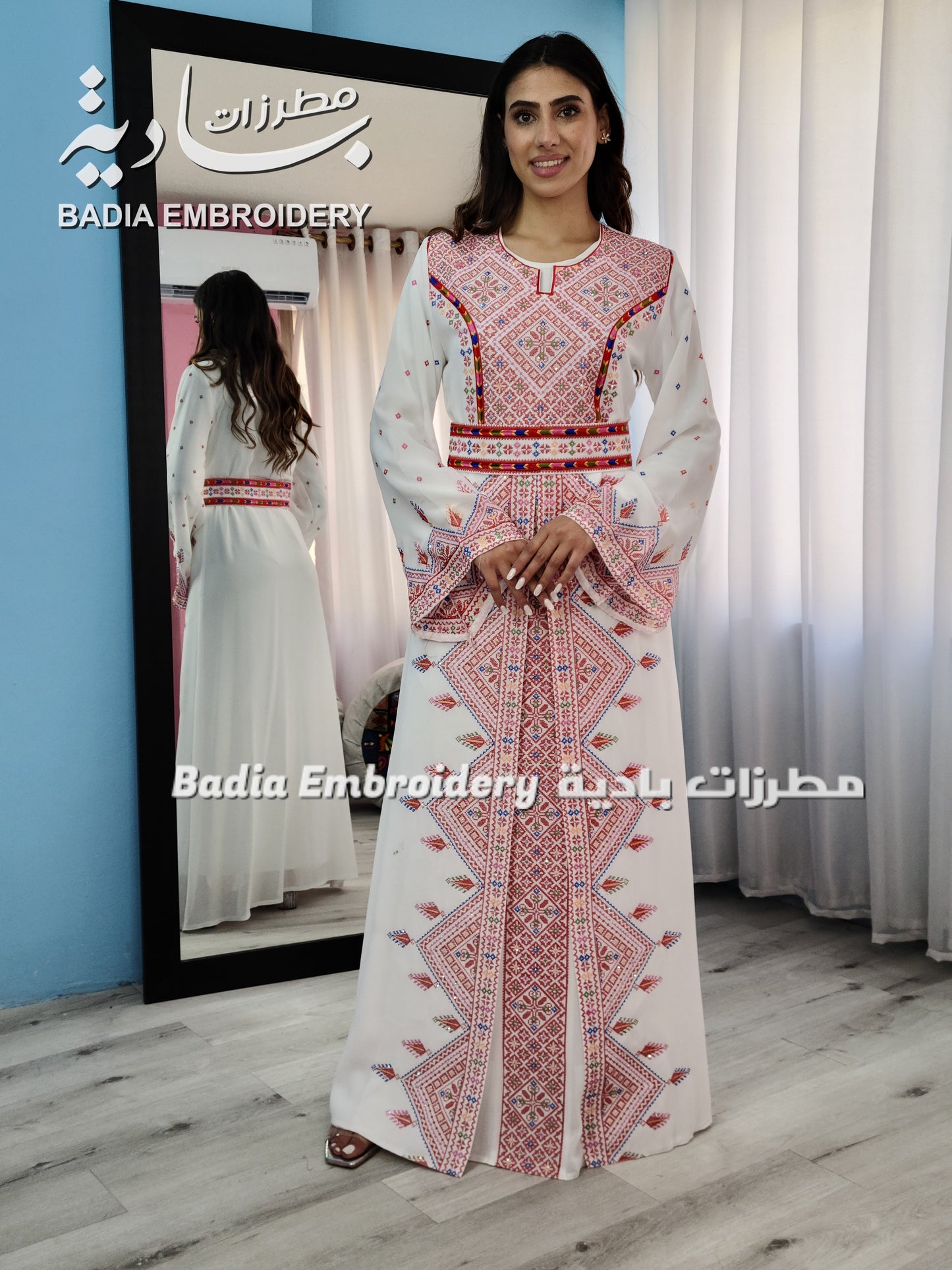 Luxury White & Red Embroidered Kaftan