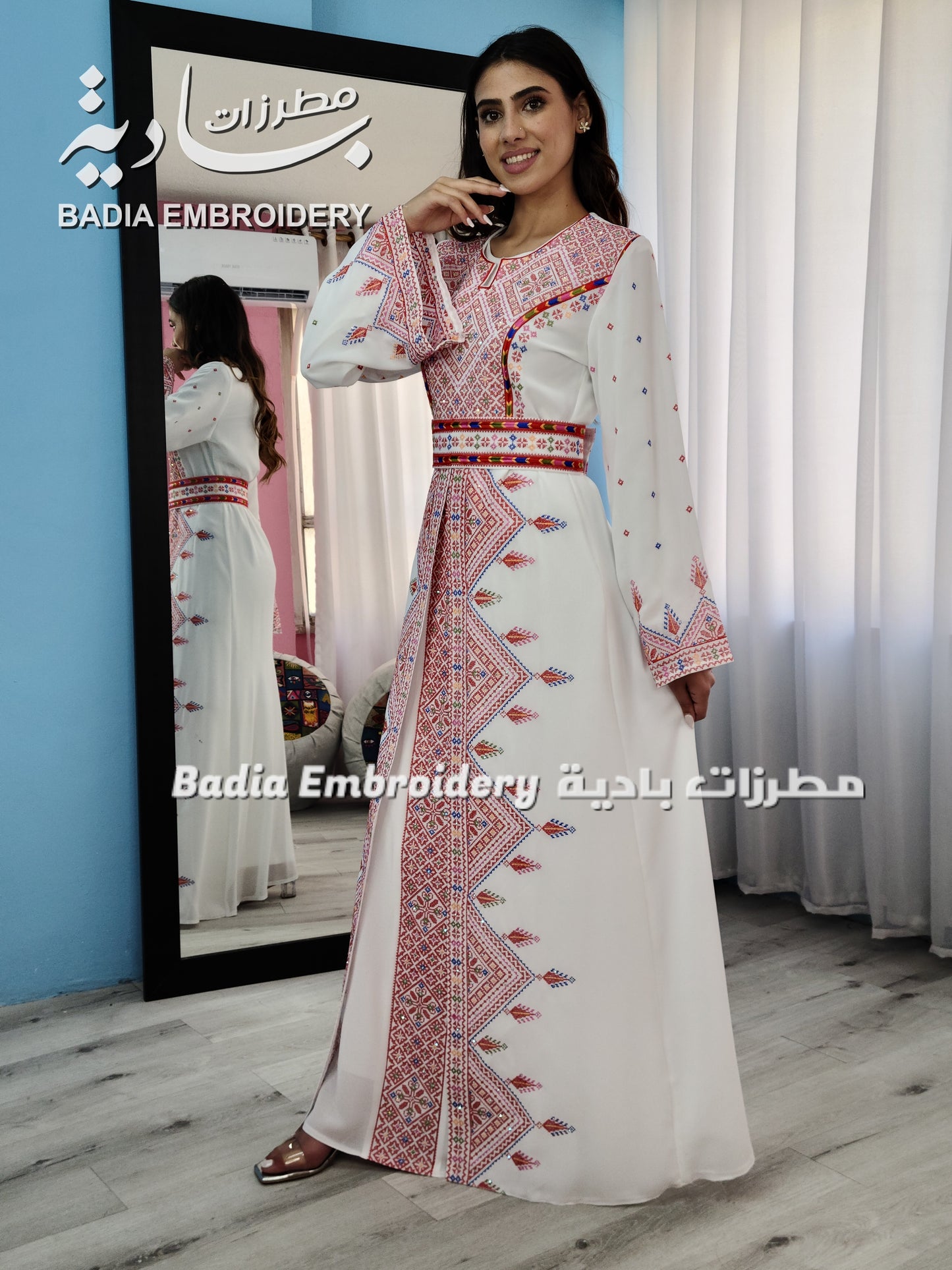 Luxury White & Red Embroidered Kaftan