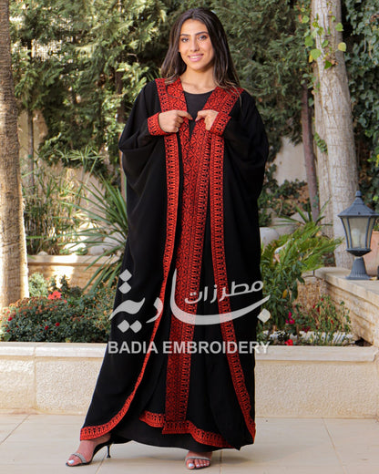 Elegant Red Embroidered Abaya