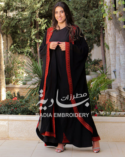 Elegant Red Embroidered Abaya