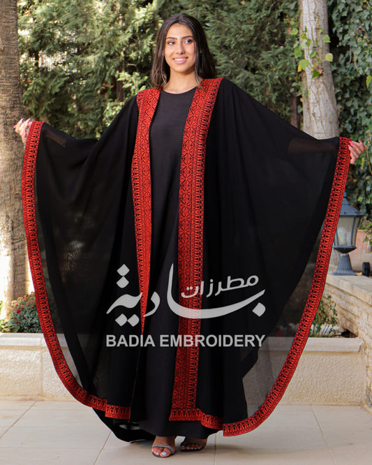 Elegant Red Embroidered Abaya