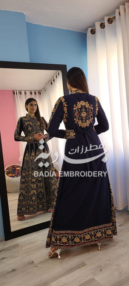 Luxury Dark Blue Embroidered Kaftan