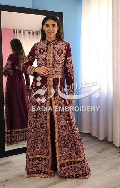 Luxury Royal Maron Embroidered Kaftan