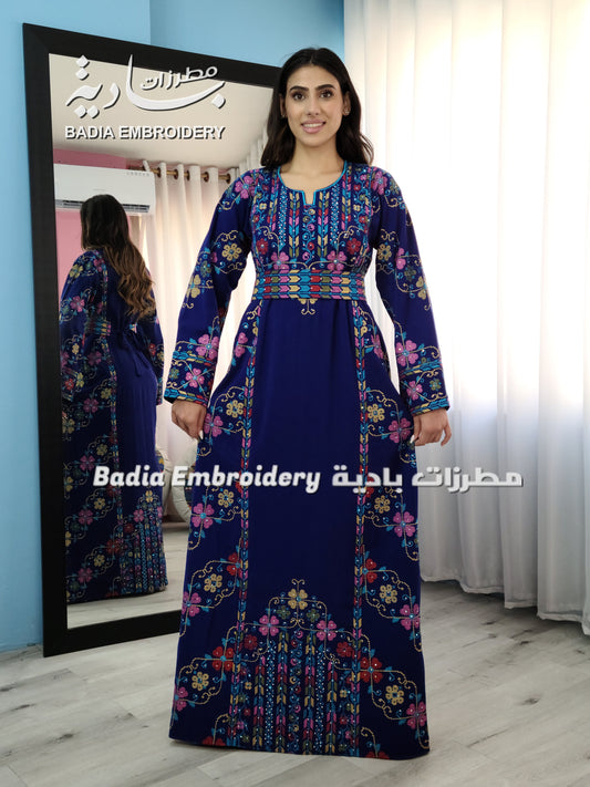 Elegant Dark Blue Roses Thobe