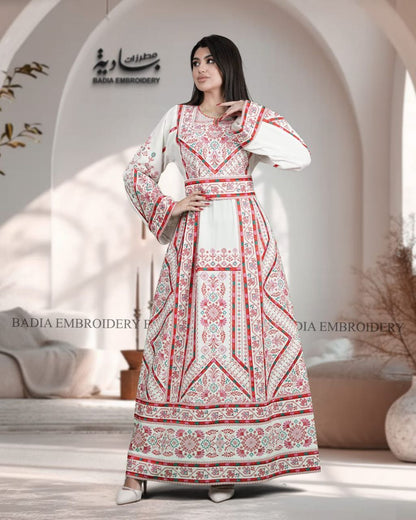 Elegant White & Red Thobe