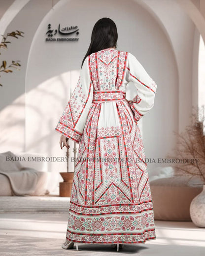 Elegant White & Red Thobe